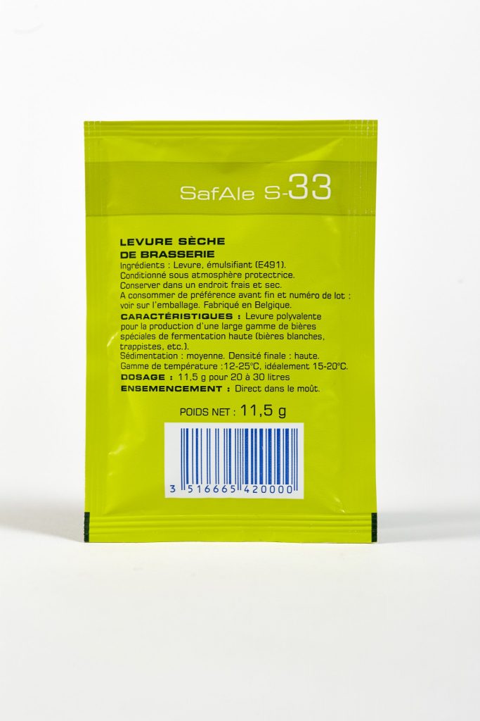 Yeast Safale S33 Belgian Ale Yeast 11.5 gram sachet Brewers Circle